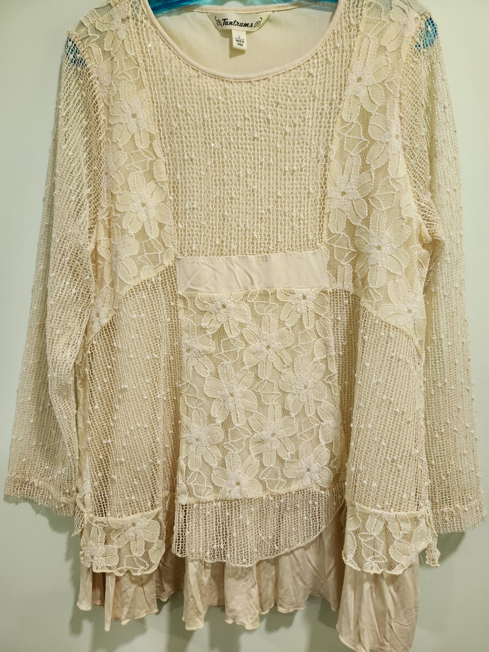 Tantrums Women’s Cream Lace Crochet Floral Blouse